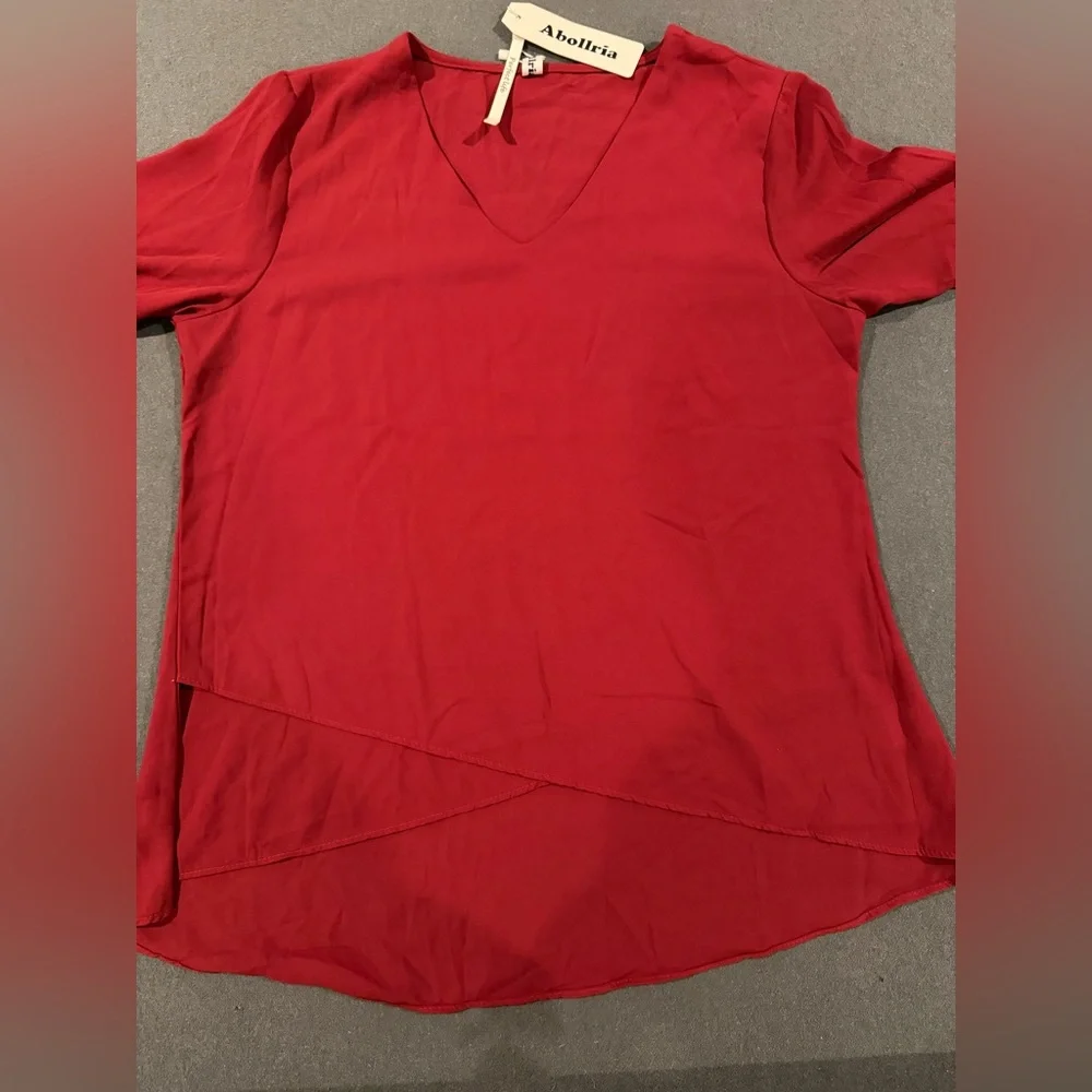 Abollria Red Blouse NWT | Bell Sleeve Top | Holiday / Work / Party - Picture 2 of 11
